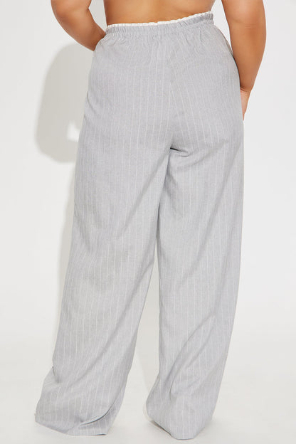 Nolan Pinstripe Double Waistband Pant - Grey