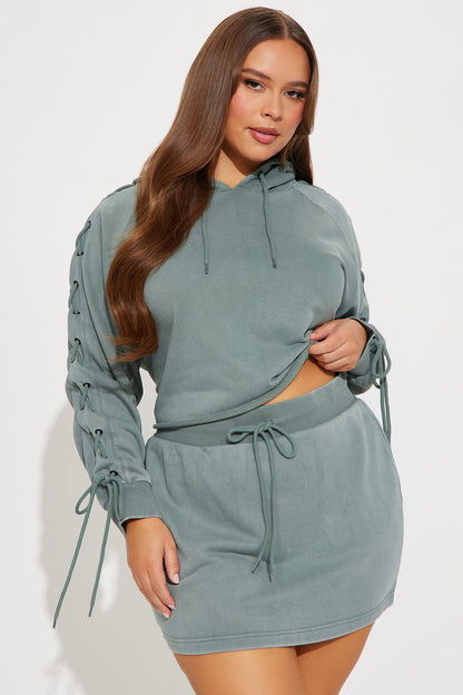 Mia French Terry Mini Skirt Set - Sage