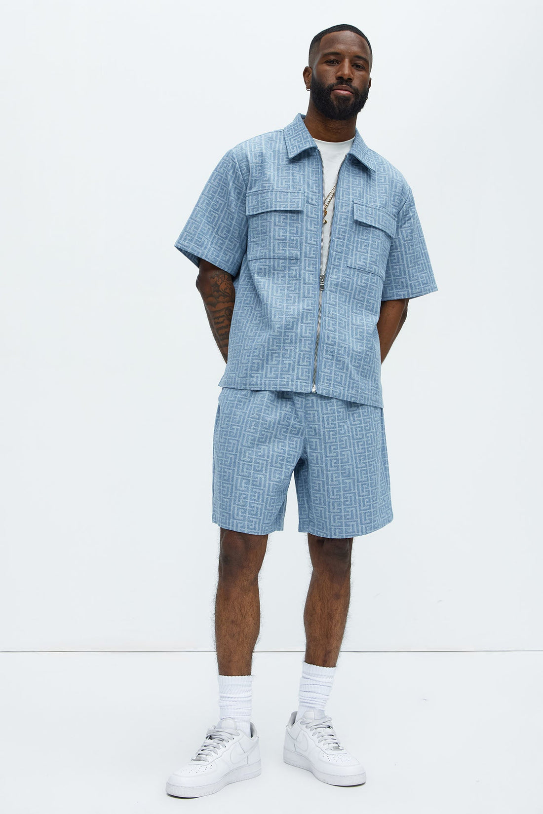 Fallon Jacquard Zip Shirt - Blue