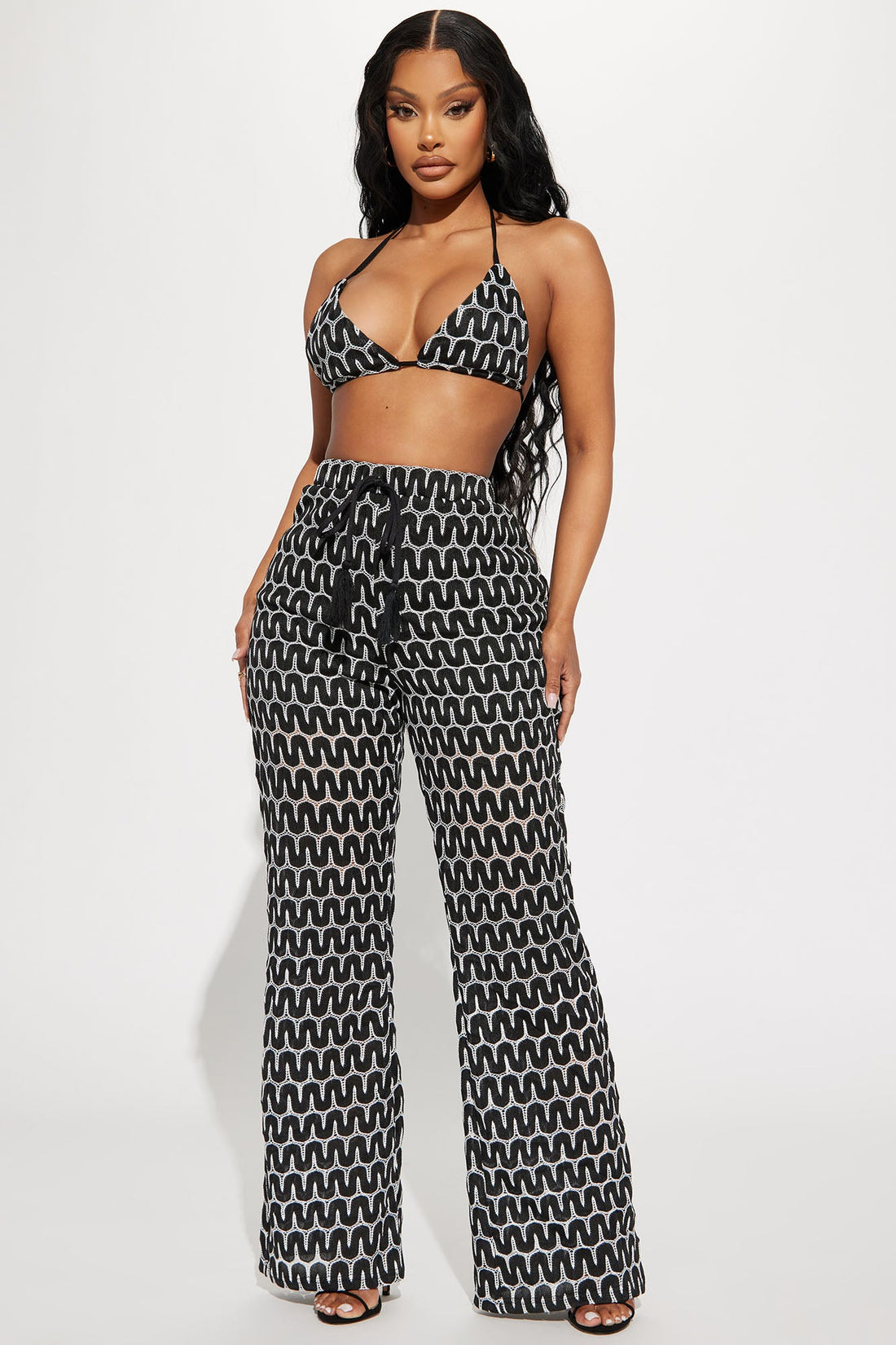 Take A Trip Crochet Pant Set - Black