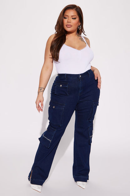 Out Of My Way Stretch Cargo Jean - Dark Wash