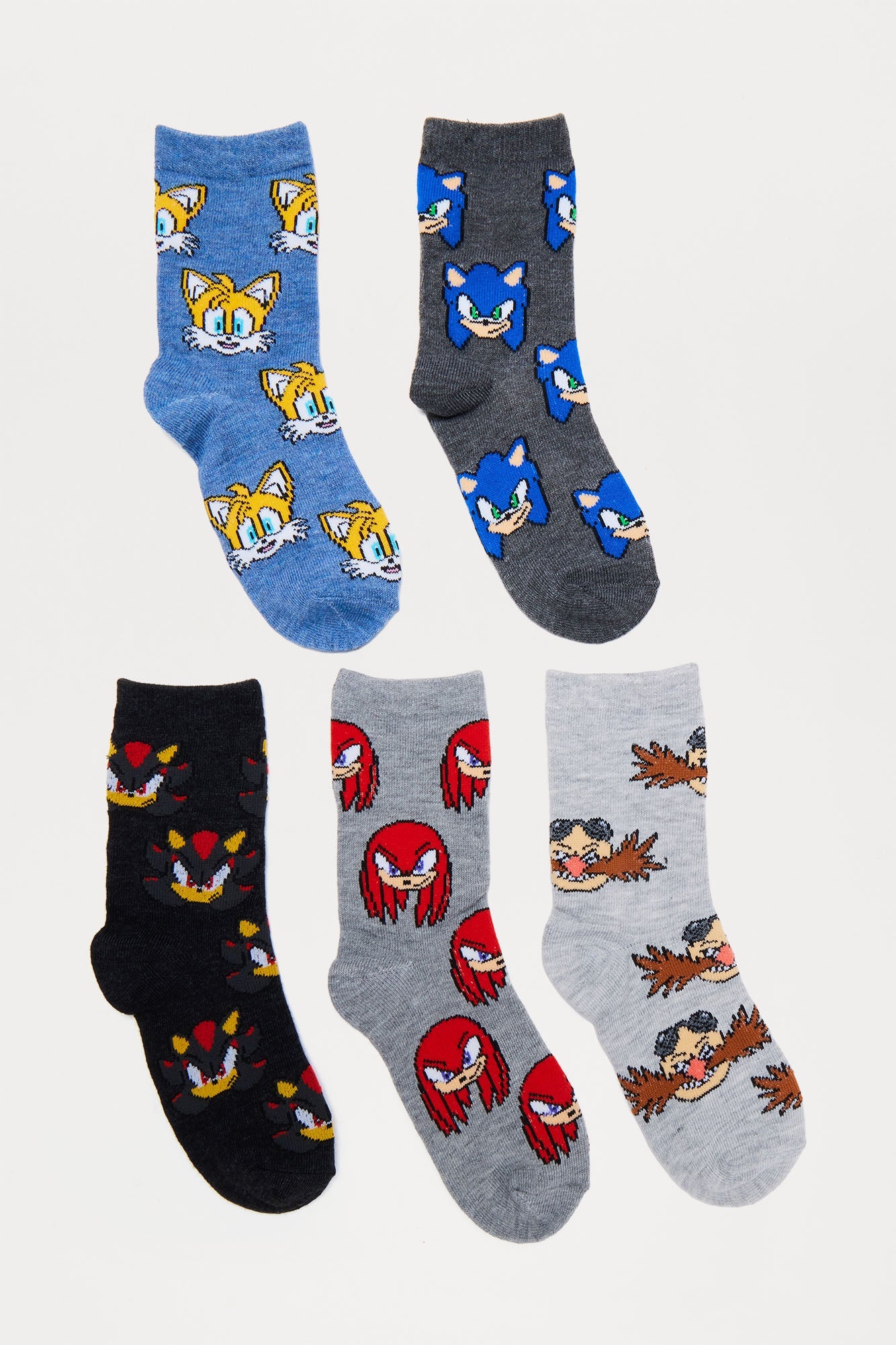 Mini Sonic And The Squad 5 Pack Crew Socks - Grey/combo