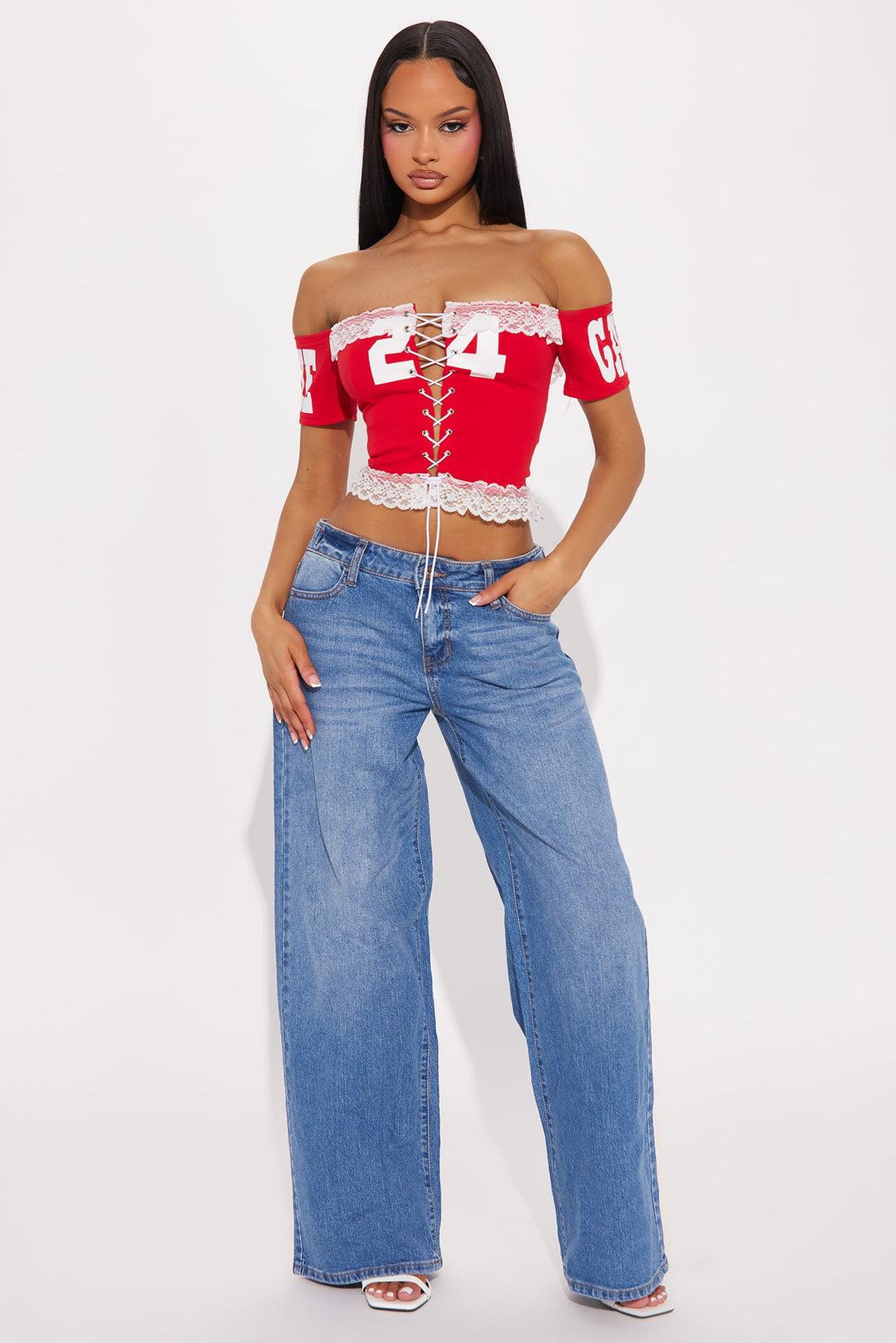 Goldie Waistband Tabs Wide Leg Jeans - Medium Wash