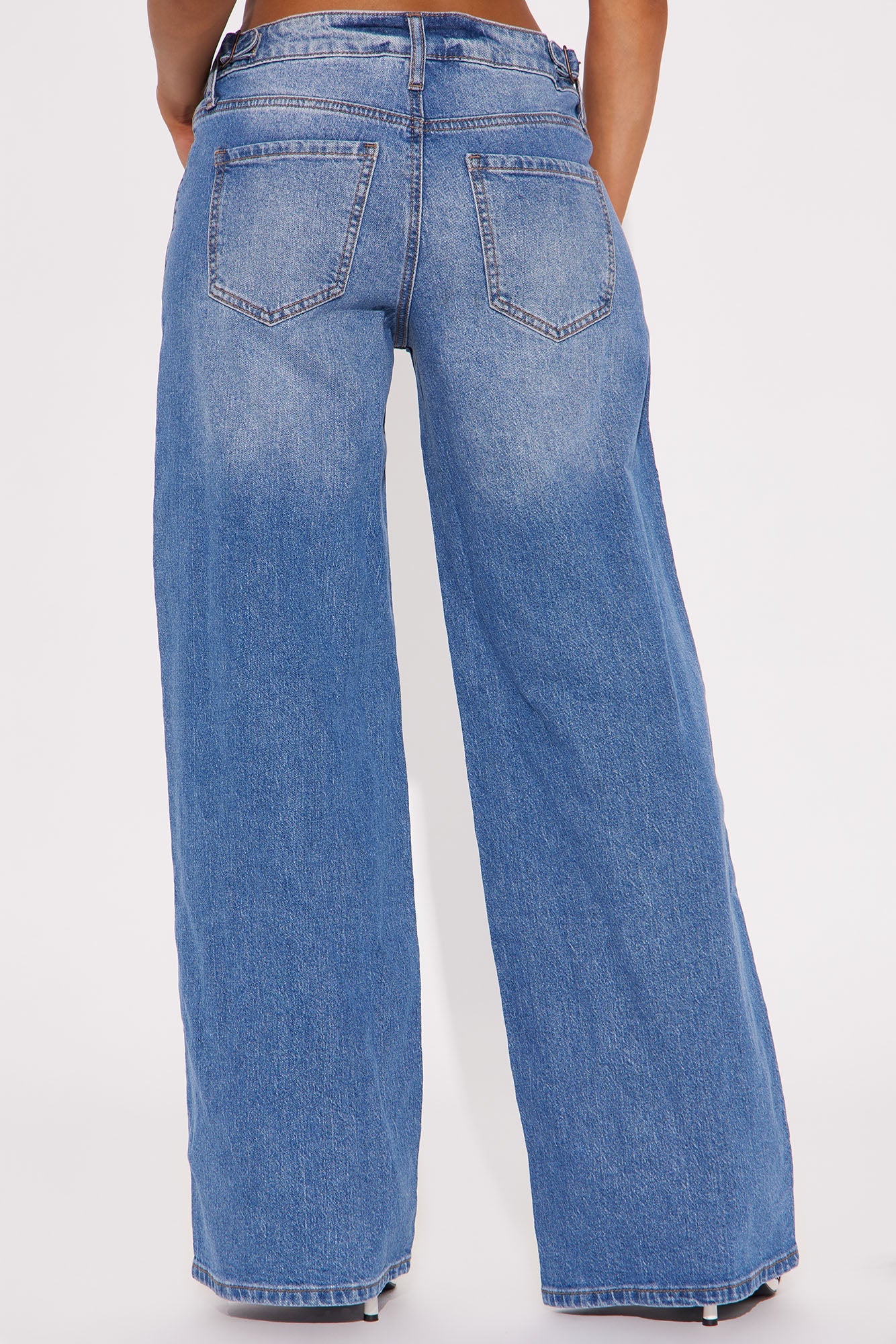 Goldie Waistband Tabs Wide Leg Jeans - Medium Wash