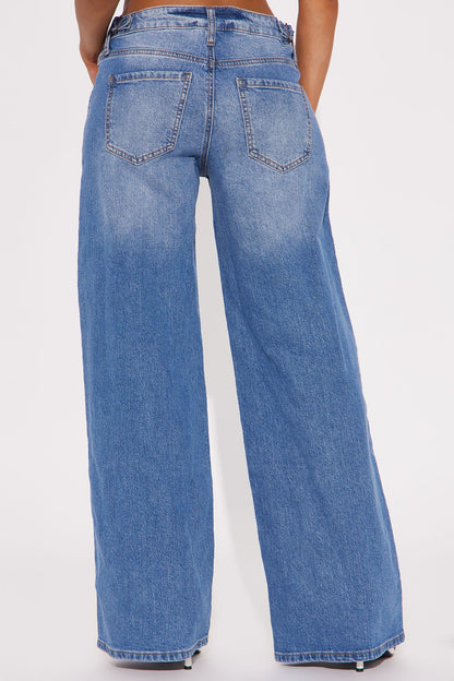 Goldie Waistband Tabs Wide Leg Jeans - Medium Wash
