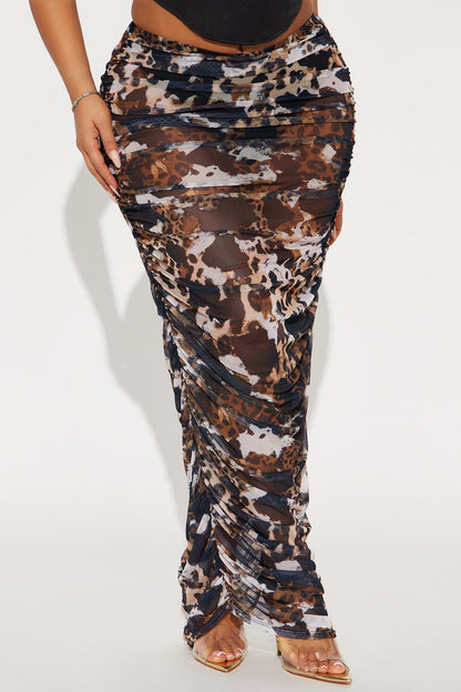 Chasing You Mesh Maxi Skirt - Brown/combo
