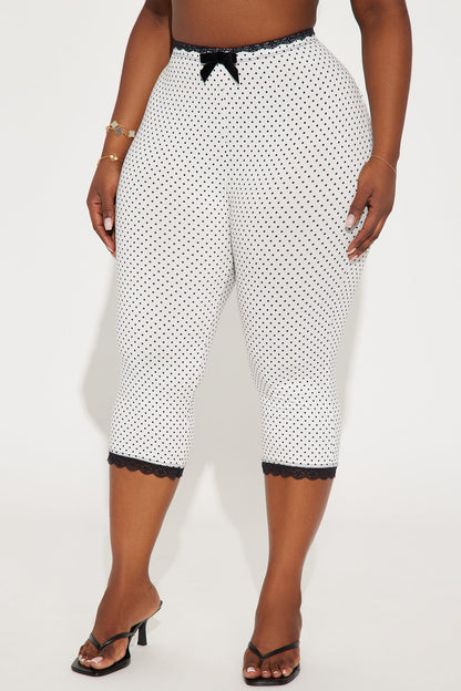 Florentina Lace Trim Capri Legging - White/Black
