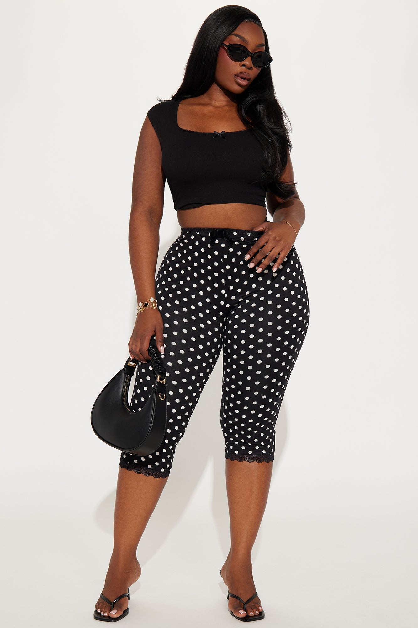 Florentina Lace Trim Capri Legging - Black/White