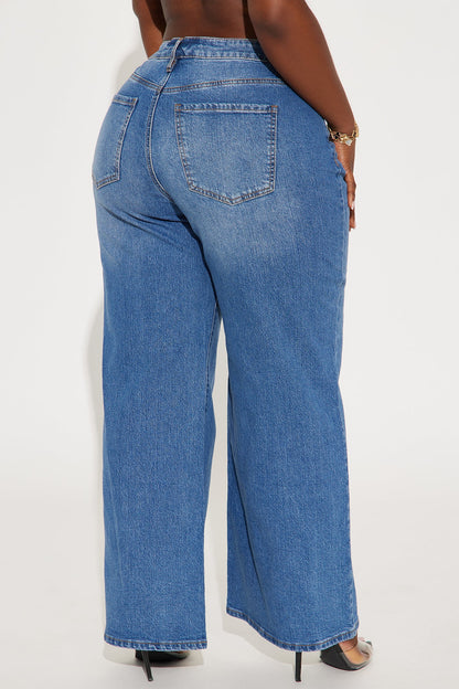 Goldie Waistband Tabs Wide Leg Jeans - Medium Wash
