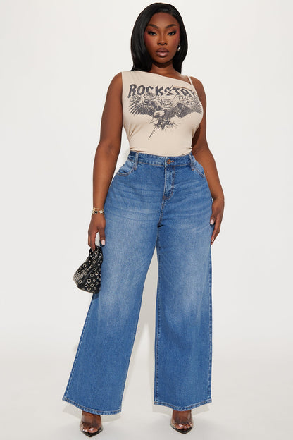 Goldie Waistband Tabs Wide Leg Jeans - Medium Wash
