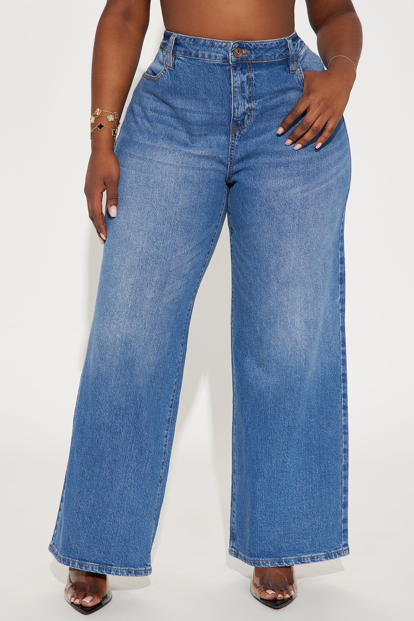 Goldie Waistband Tabs Wide Leg Jeans - Medium Wash