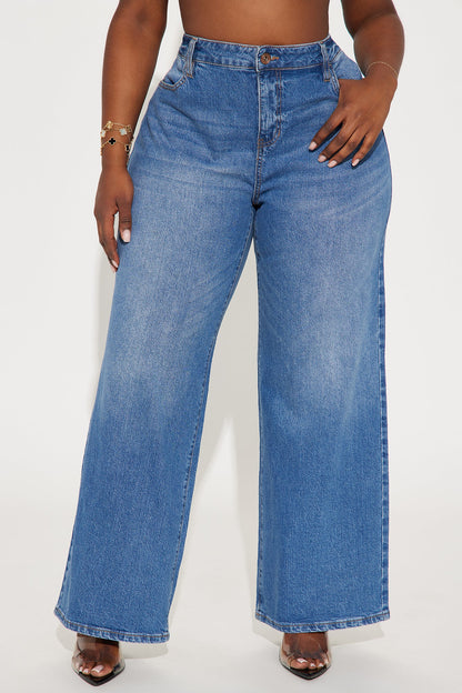 Goldie Waistband Tabs Wide Leg Jeans - Medium Wash