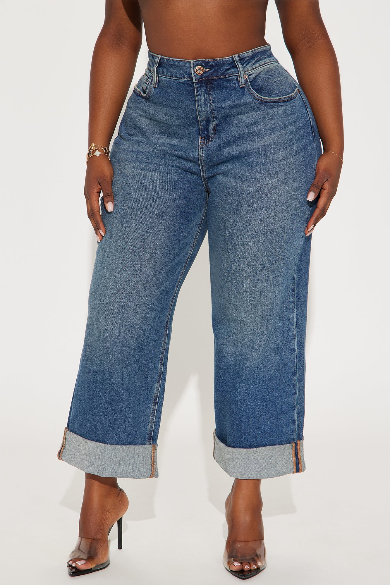 Miranda Cuffed Wide Leg Crop Jean - Dark Wash
