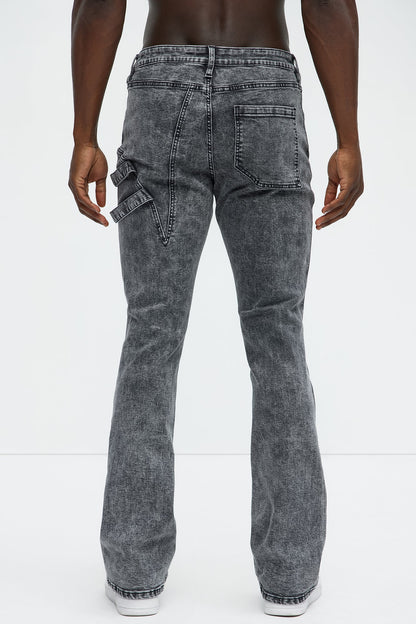 Daly Asymmetrical Stacked Slim Flare Jeans - Grey