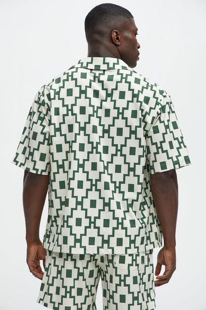 Mosaic Printed Cuban Shirt - Cream/combo