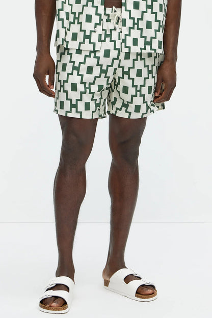Mosaic Printed Swim Trunk 6″ - Cream/combo