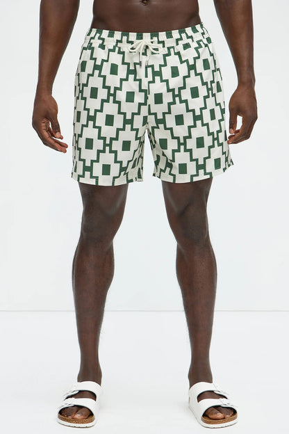 Mosaic Printed Swim Trunk 6″ - Cream/combo