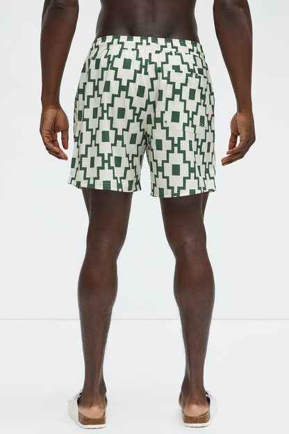 Mosaic Printed Swim Trunk 6″ - Cream/combo