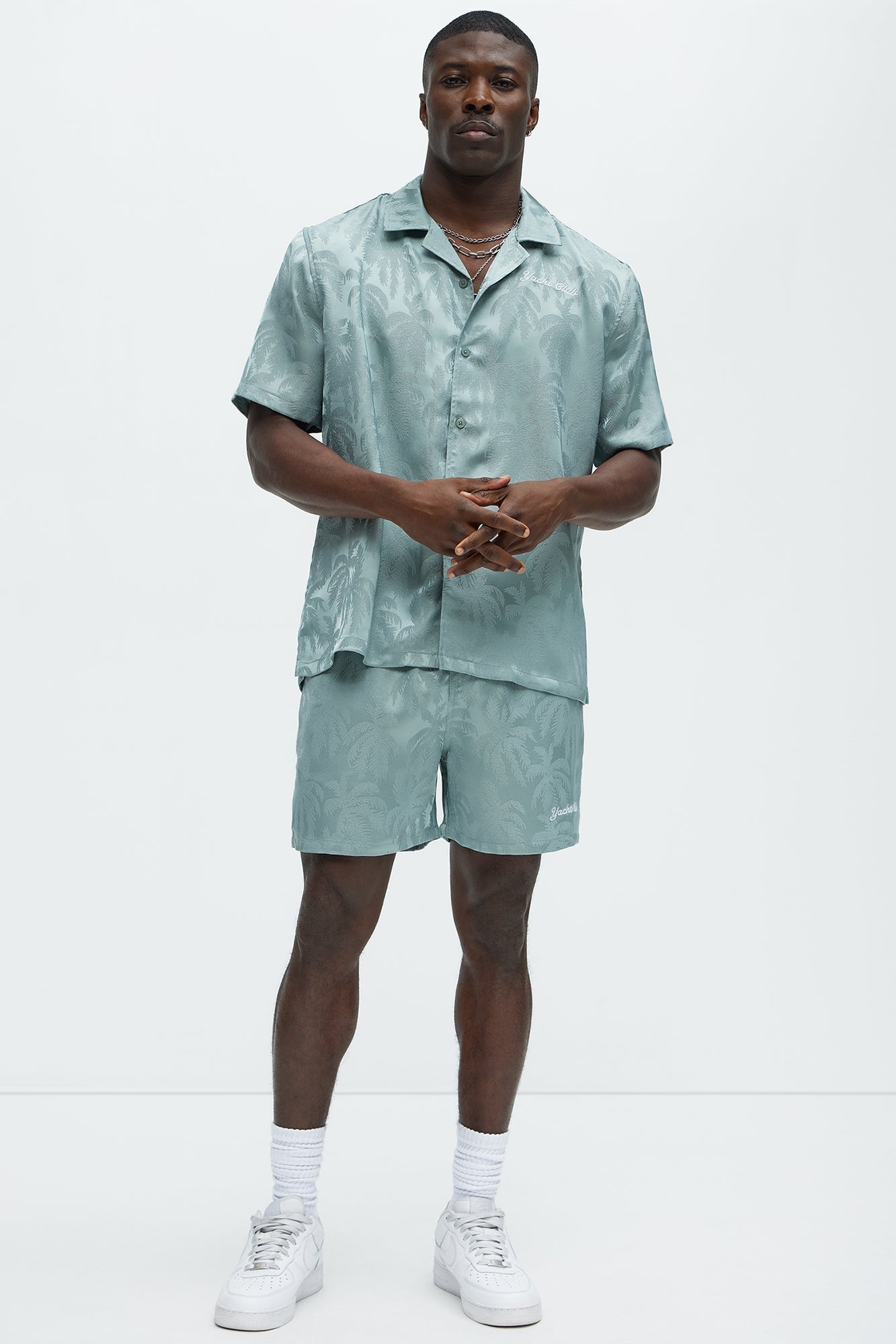 Palm Trees Jacquard Relaxed Shorts - Green