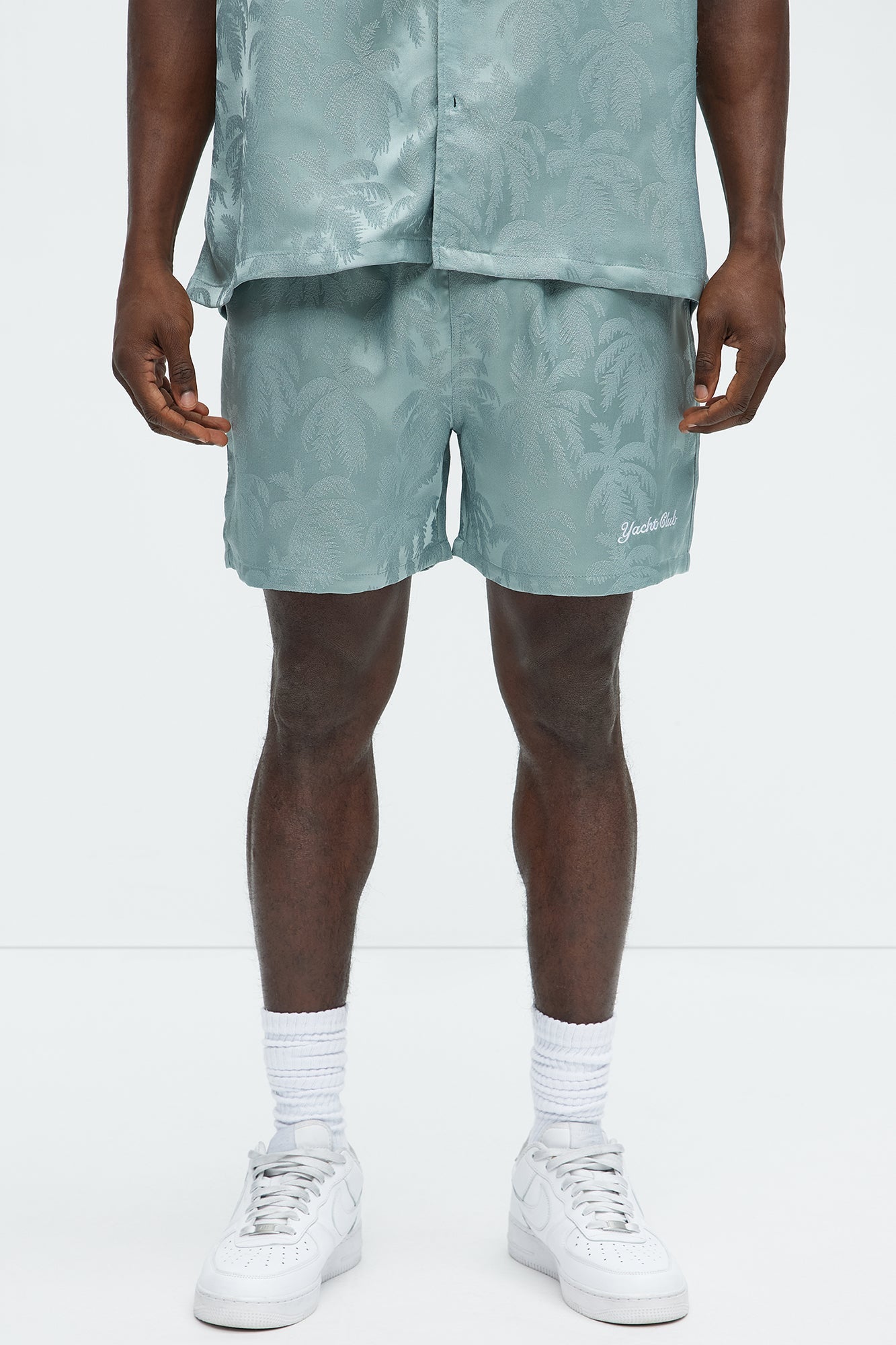 Palm Trees Jacquard Relaxed Shorts - Green