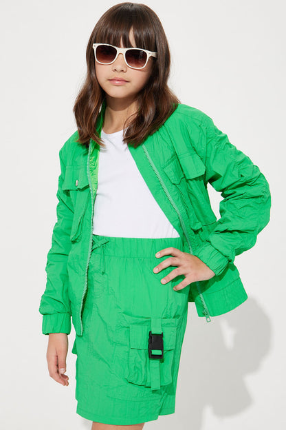 Mini Nylon Bomber Jacket - Kelly Green