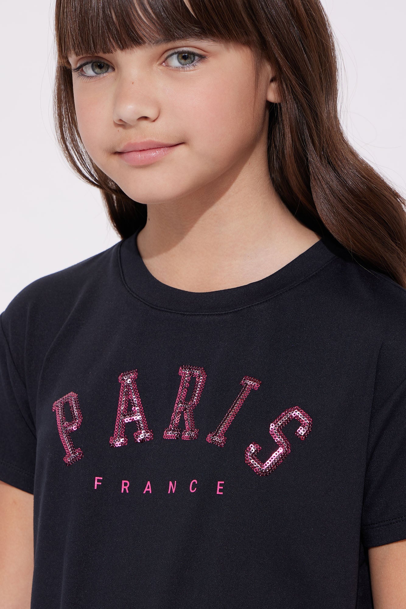 Mini Glitter In Paris France Tie Front Tee - Black