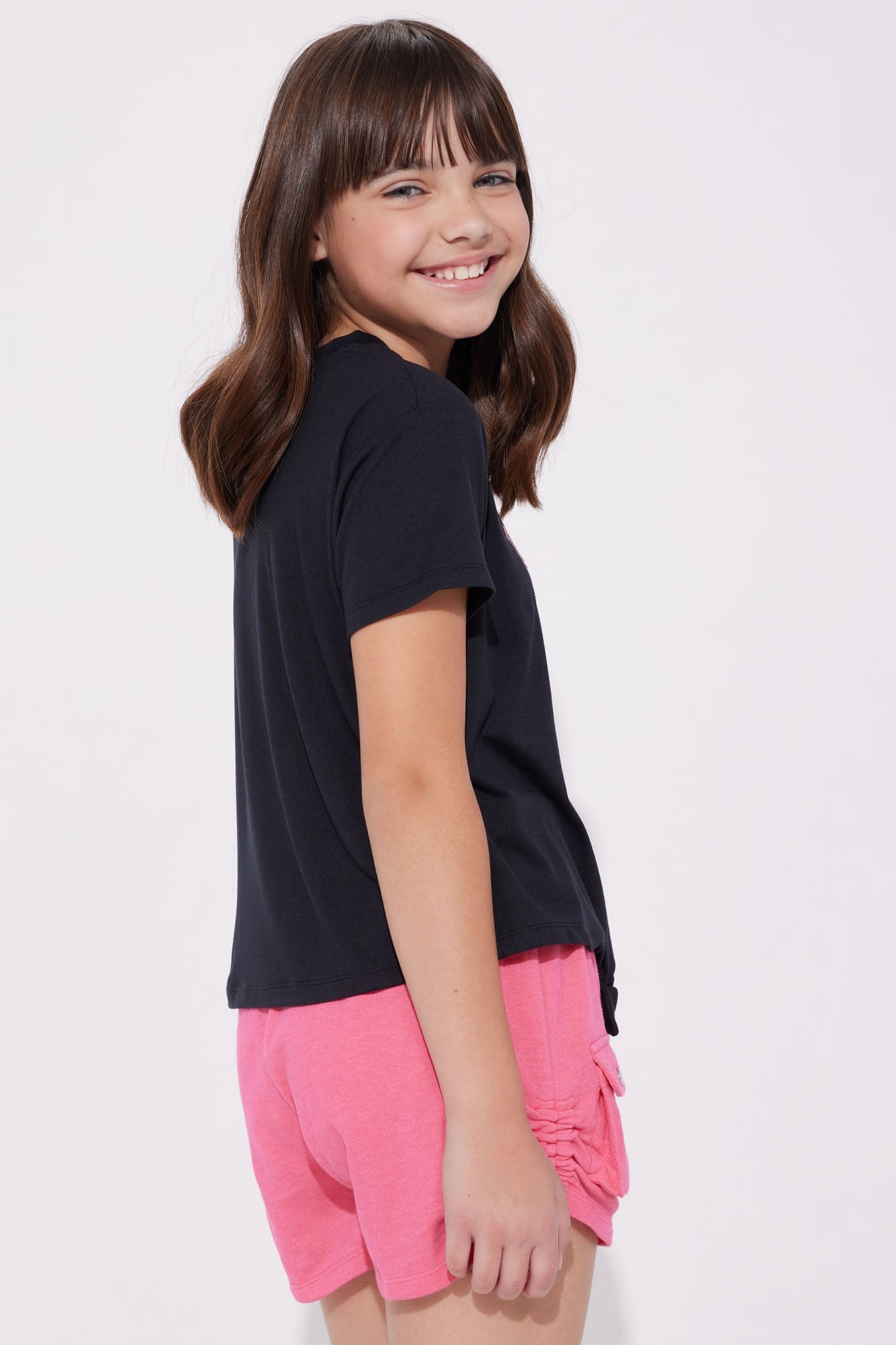 Mini Glitter In Paris France Tie Front Tee - Black