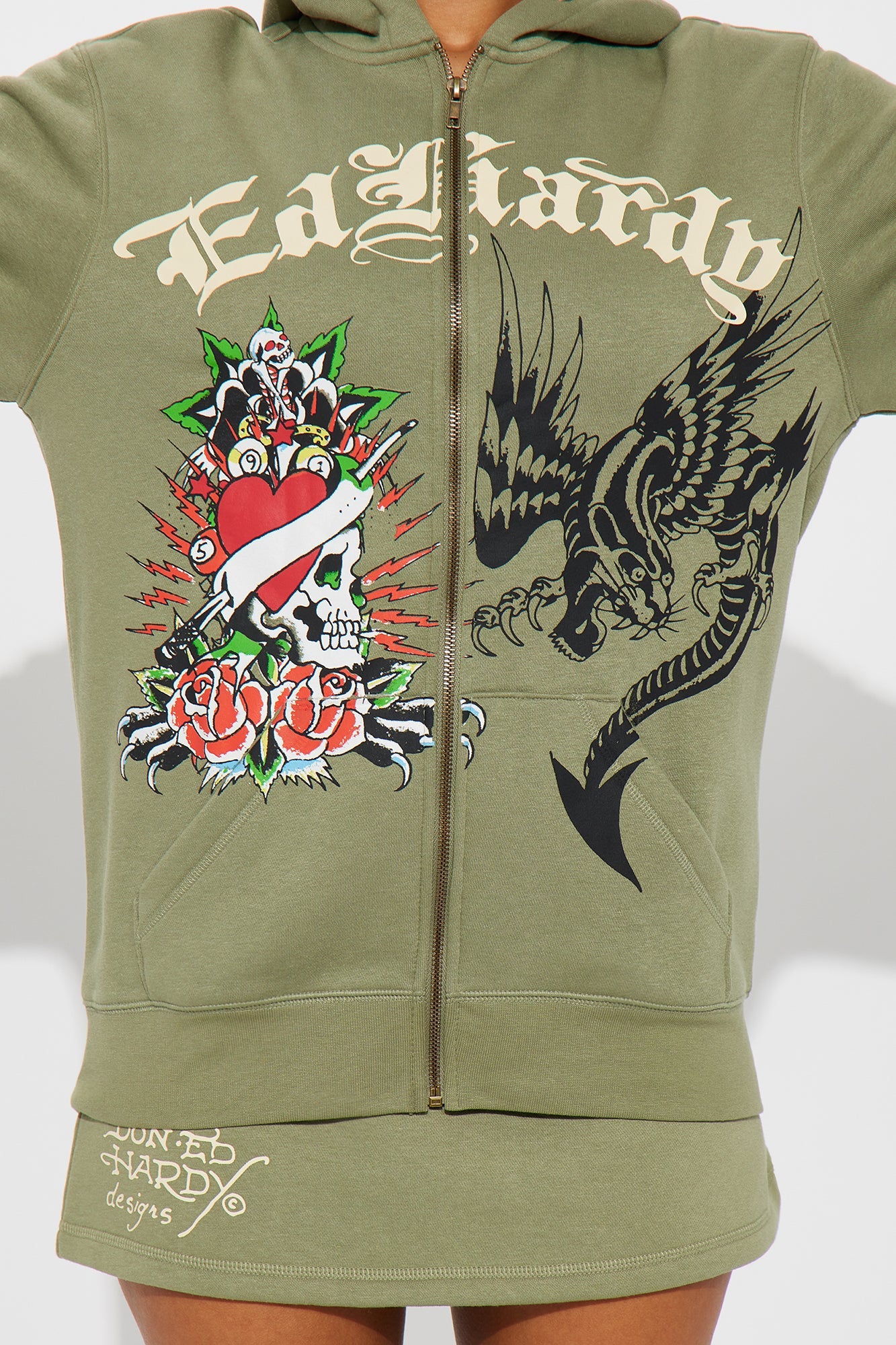 Ed Hardy Heart Of Roses Skirt Set - Sage