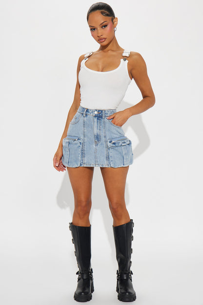 Take On Me Denim Cargo Mini Skirt - Light Wash