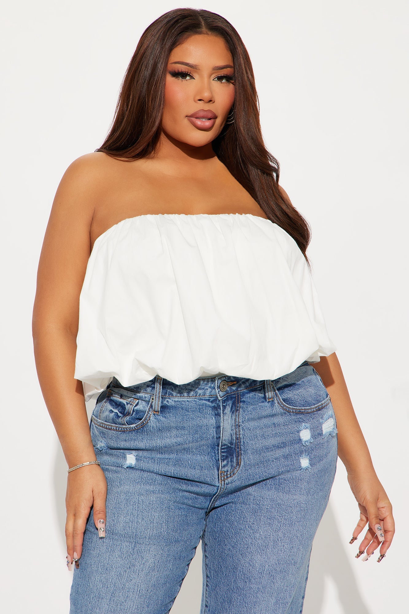 No Other Plans Bubble Hem Bodysuit - White