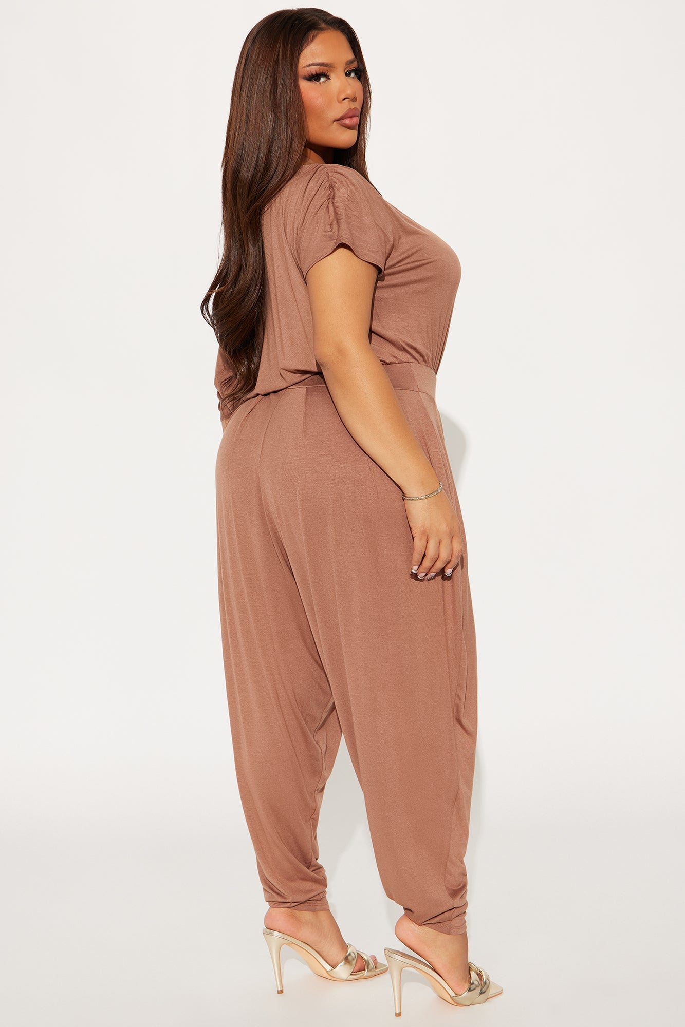 Emmaline Short Sleeve Jogger Jumpsuit - Mocha