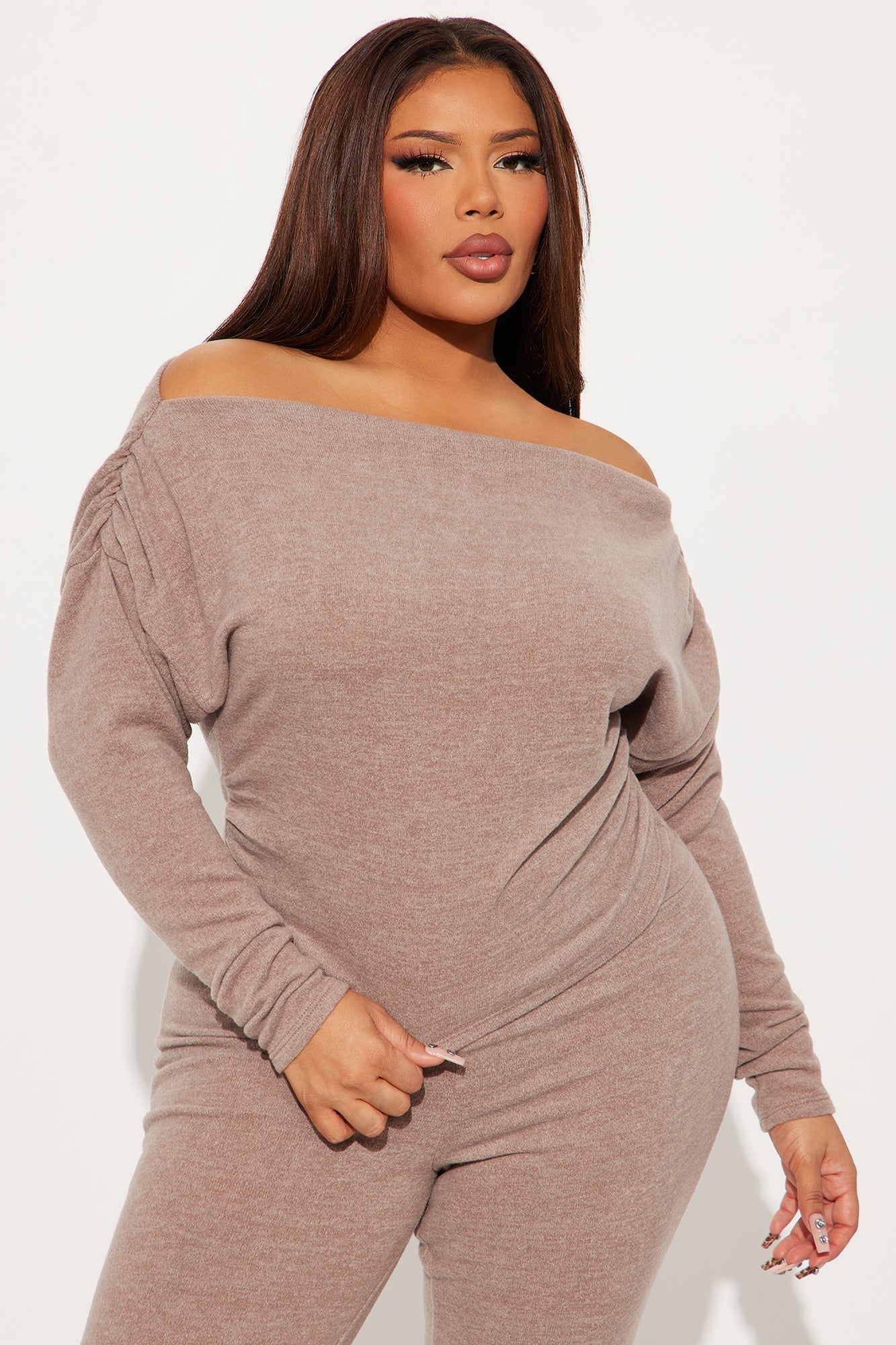 Shayla Off Shoulder Pant Set - Mocha