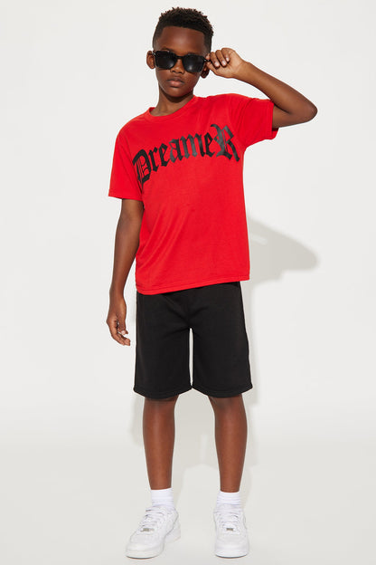 Mini Dream Chaser Fleece Short Set - Red/combo