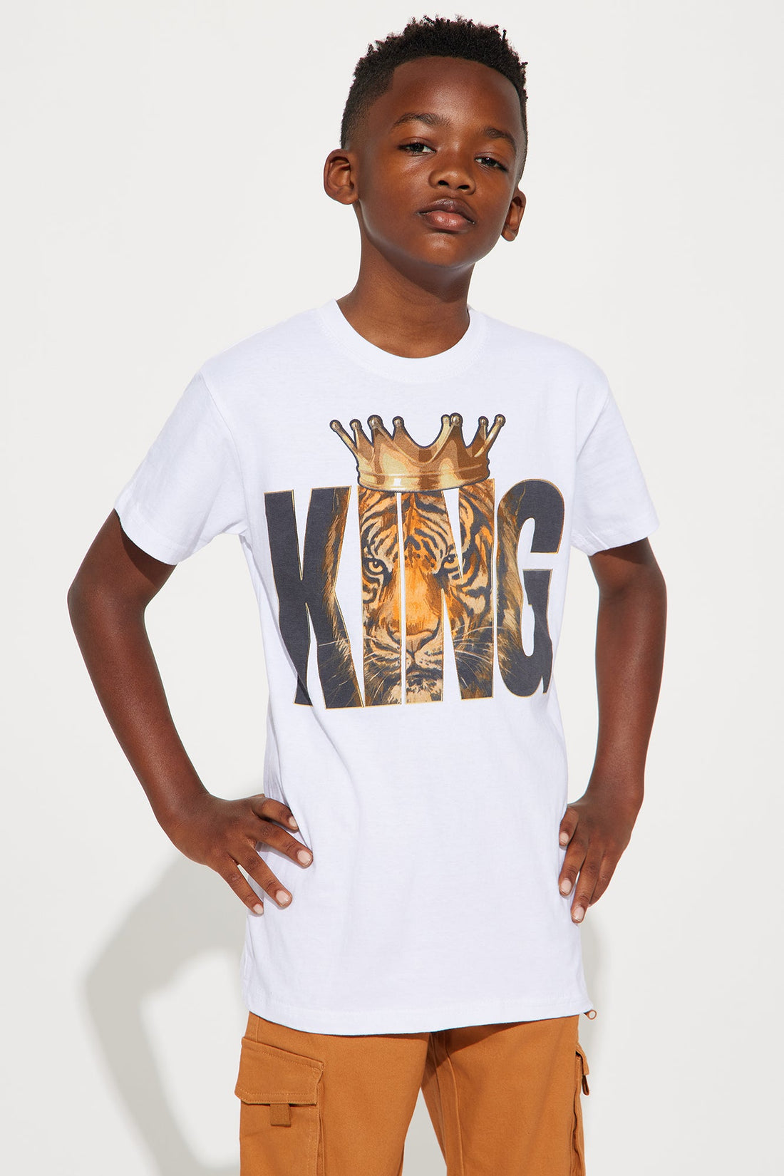 Mini Crown Him King Graphic Short Sleeve T-Shirt - White