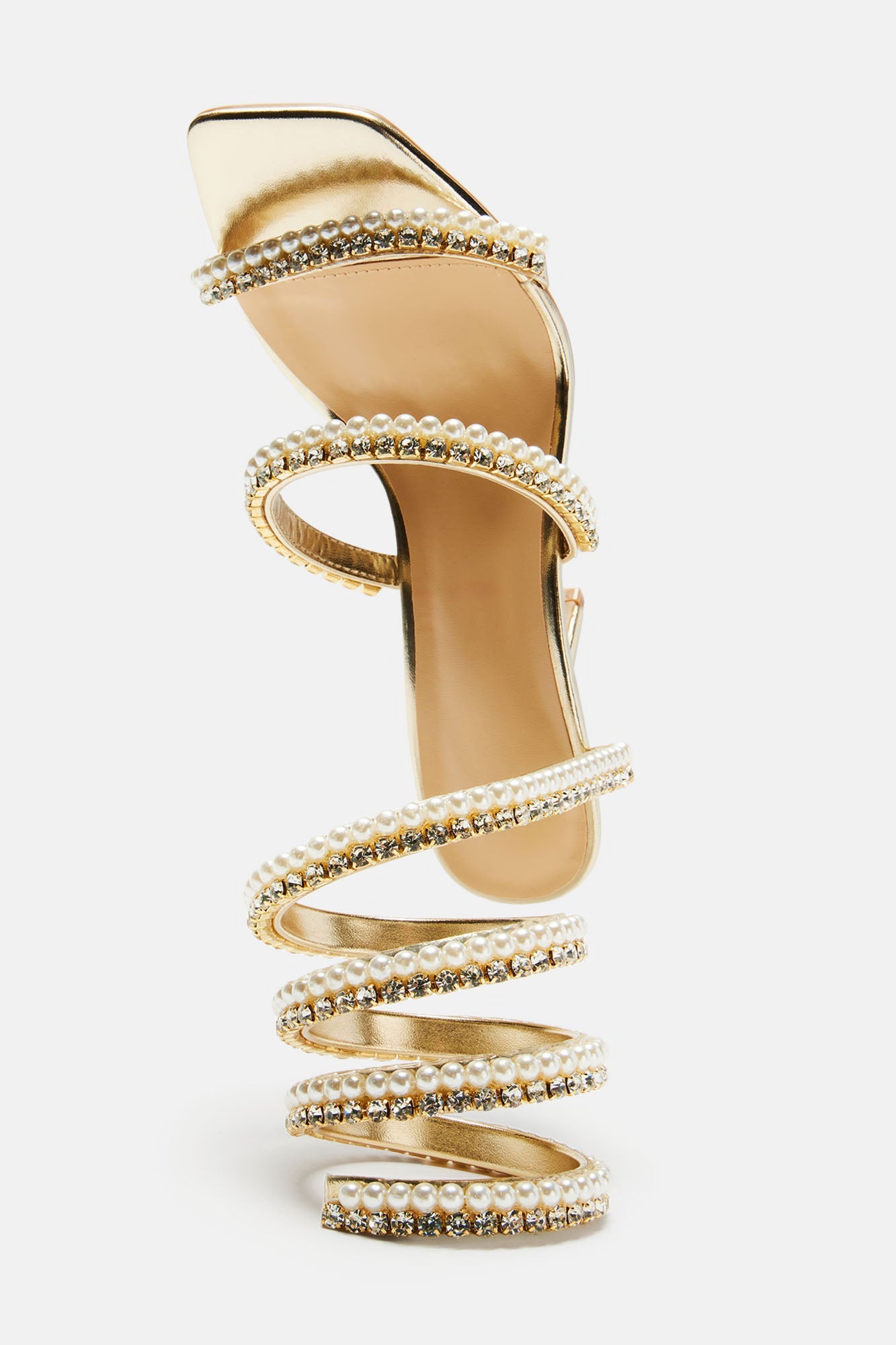 Maeve Embellished Pearl Wrap Up Heels - Gold