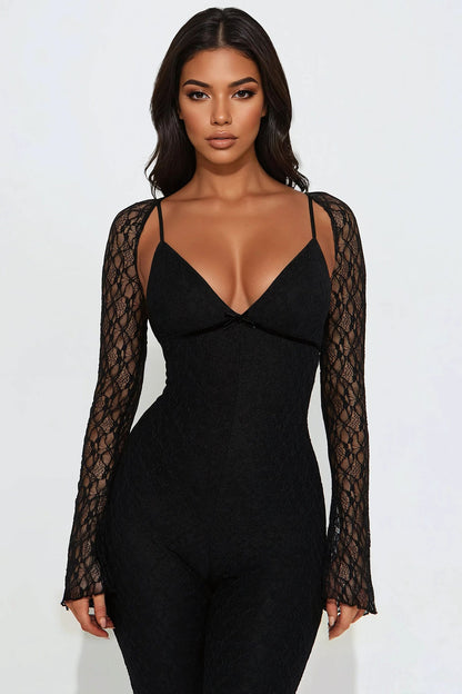 Focus On Me Lace Bolero Jumpsuit Set - Black