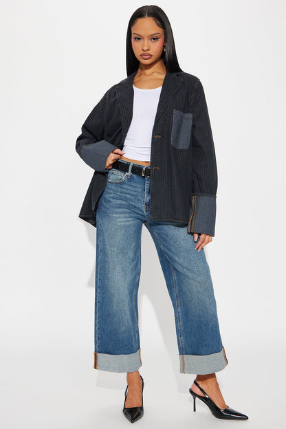 Miranda Cuffed Wide Leg Crop Jean - Dark Wash