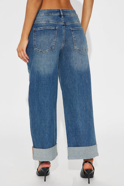 Miranda Cuffed Wide Leg Crop Jean - Dark Wash