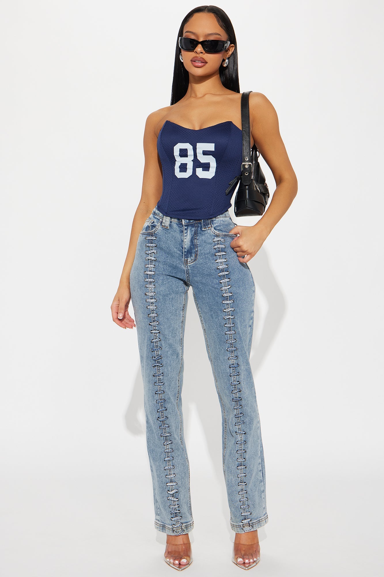 In The Hills Lace Up Straight Leg Jeans - Vintage Wash