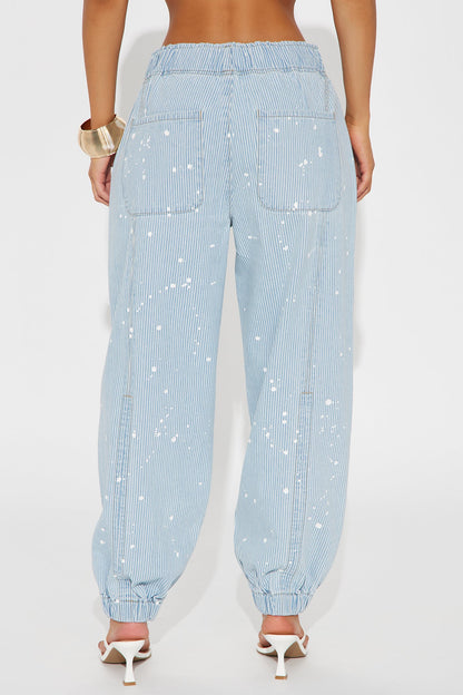 Verina Non Stretch Stripe Denim Joggers - Light Wash
