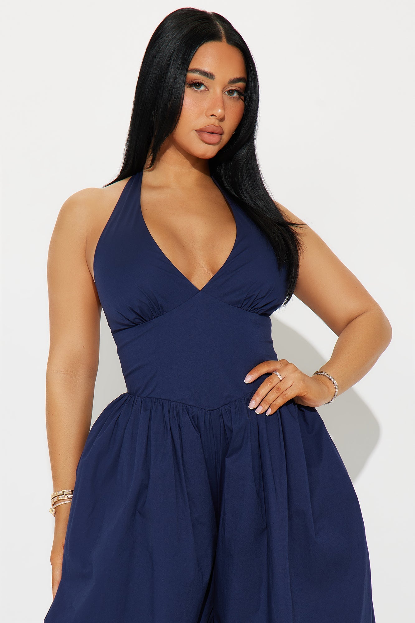 Lighter Than Air Poplin Halter Jumpsuit - Navy