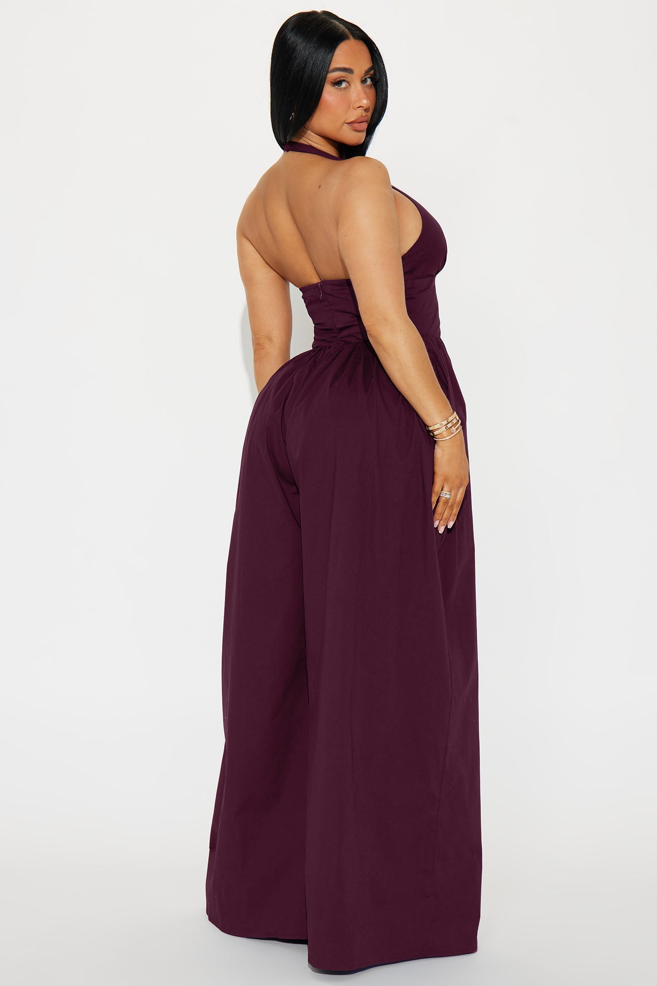 Lighter Than Air Poplin Halter Jumpsuit - Wine