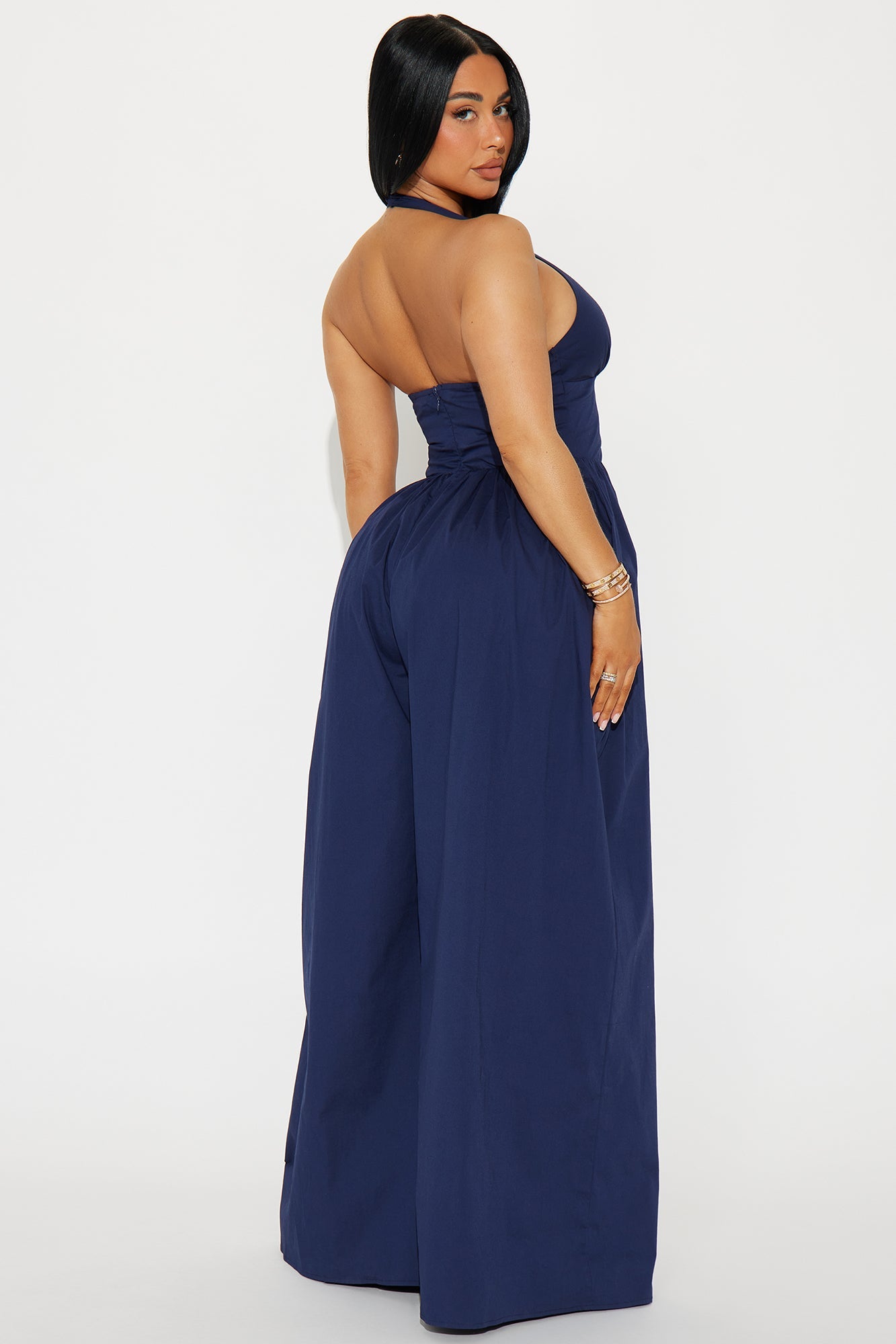Lighter Than Air Poplin Halter Jumpsuit - Navy