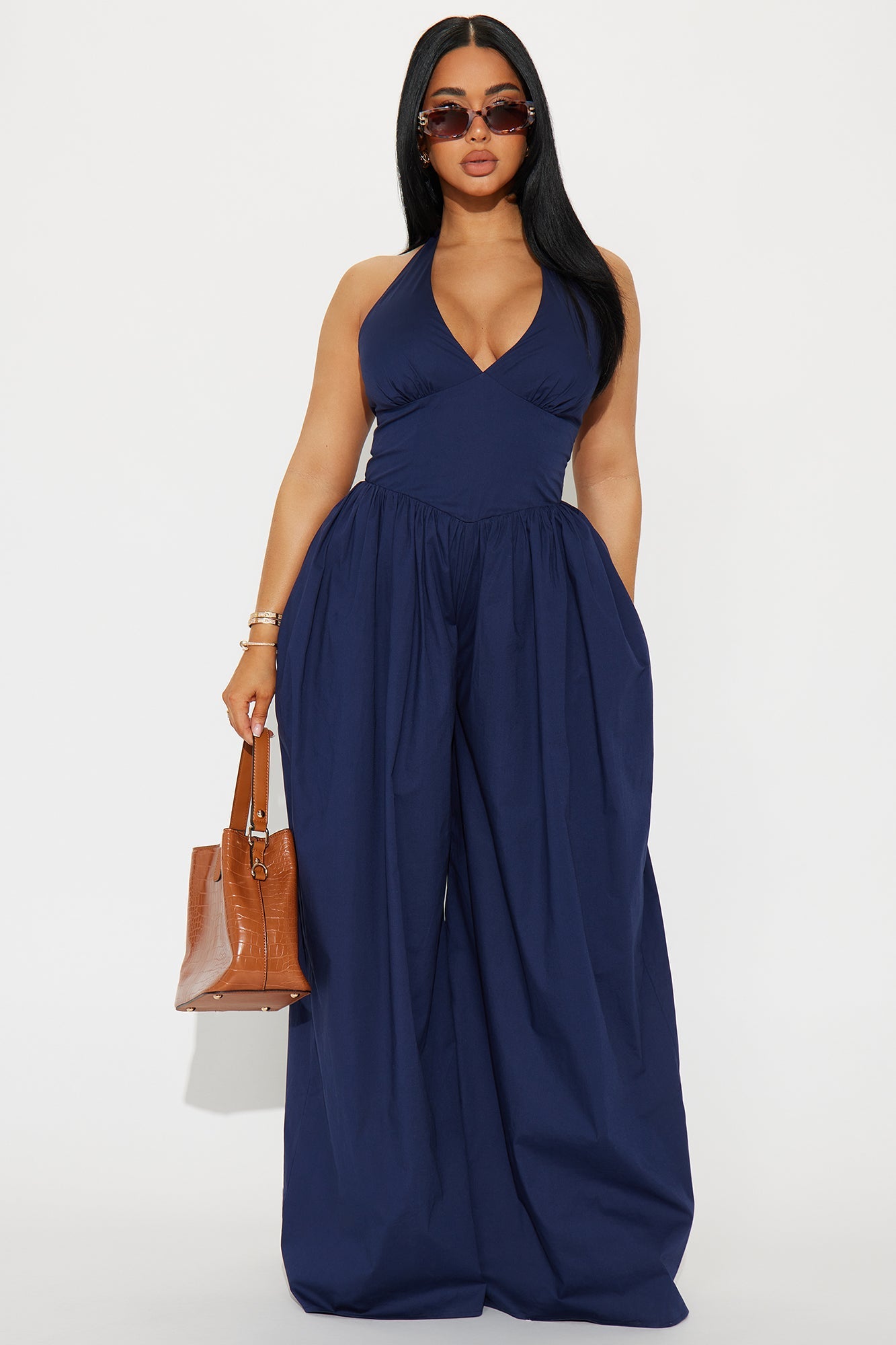 Lighter Than Air Poplin Halter Jumpsuit - Navy
