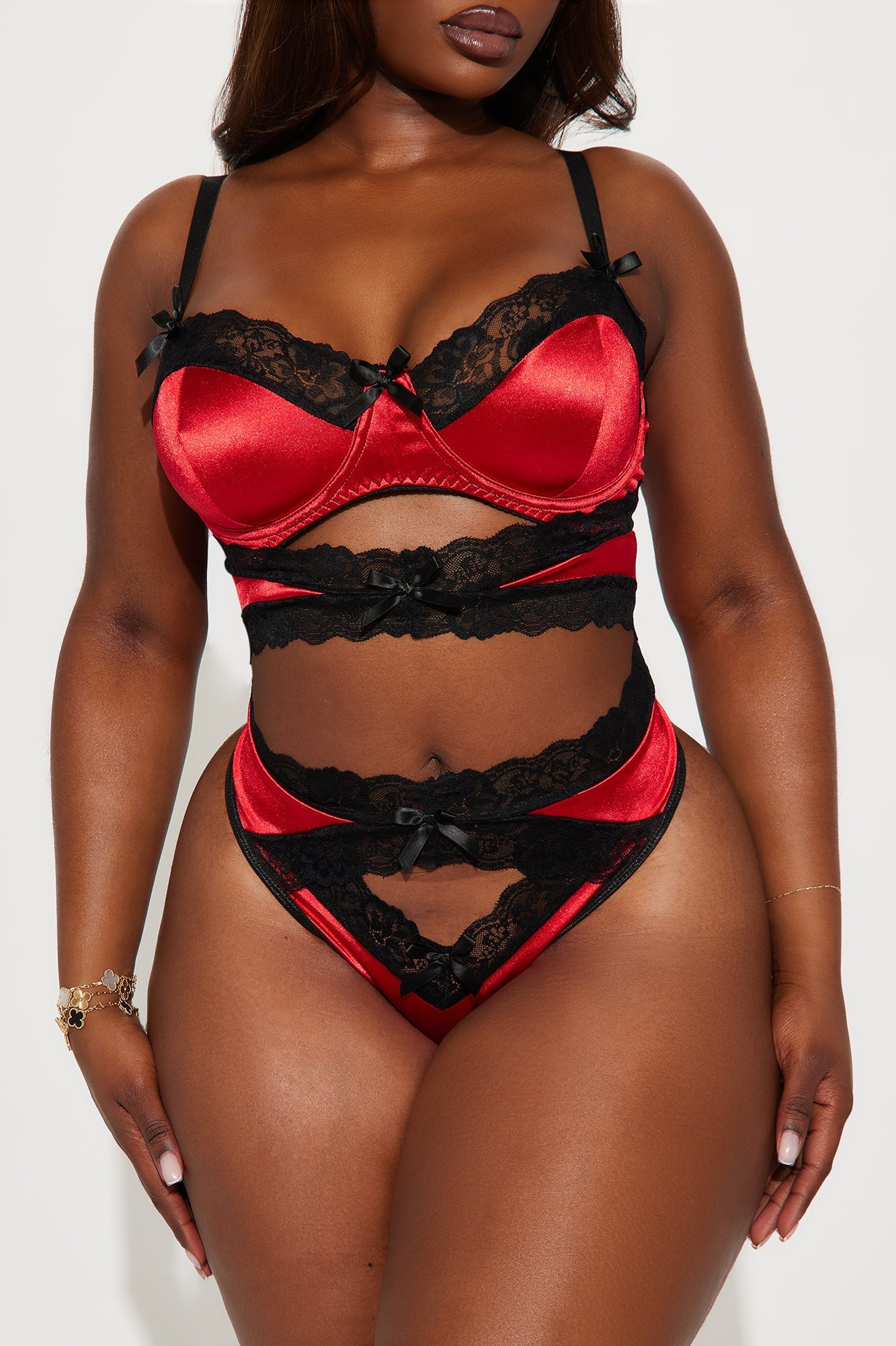 Be Your Fantasy Lace Satin Cut Out Teddy - Red/Black
