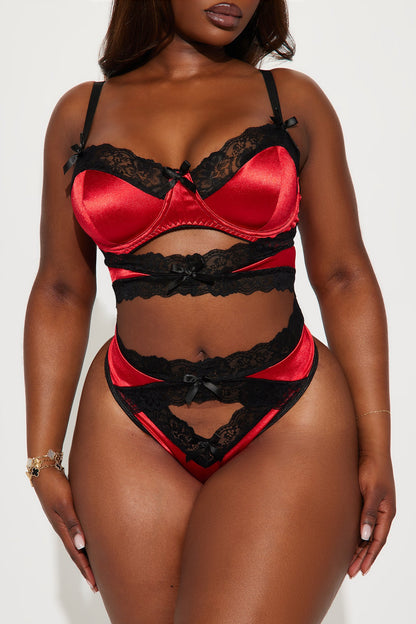 Be Your Fantasy Lace Satin Cut Out Teddy - Red/Black
