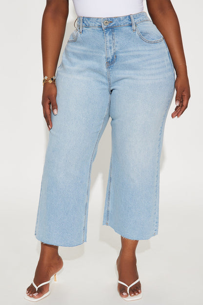 Everyday Casual Slouchy Cropped Wide Leg Jeans - Light Wash