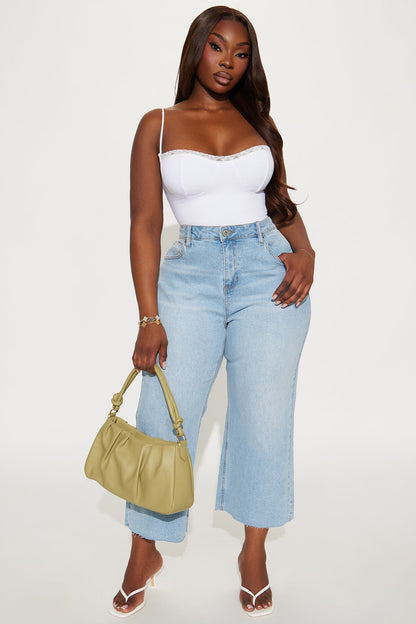 Everyday Casual Slouchy Cropped Wide Leg Jeans - Light Wash
