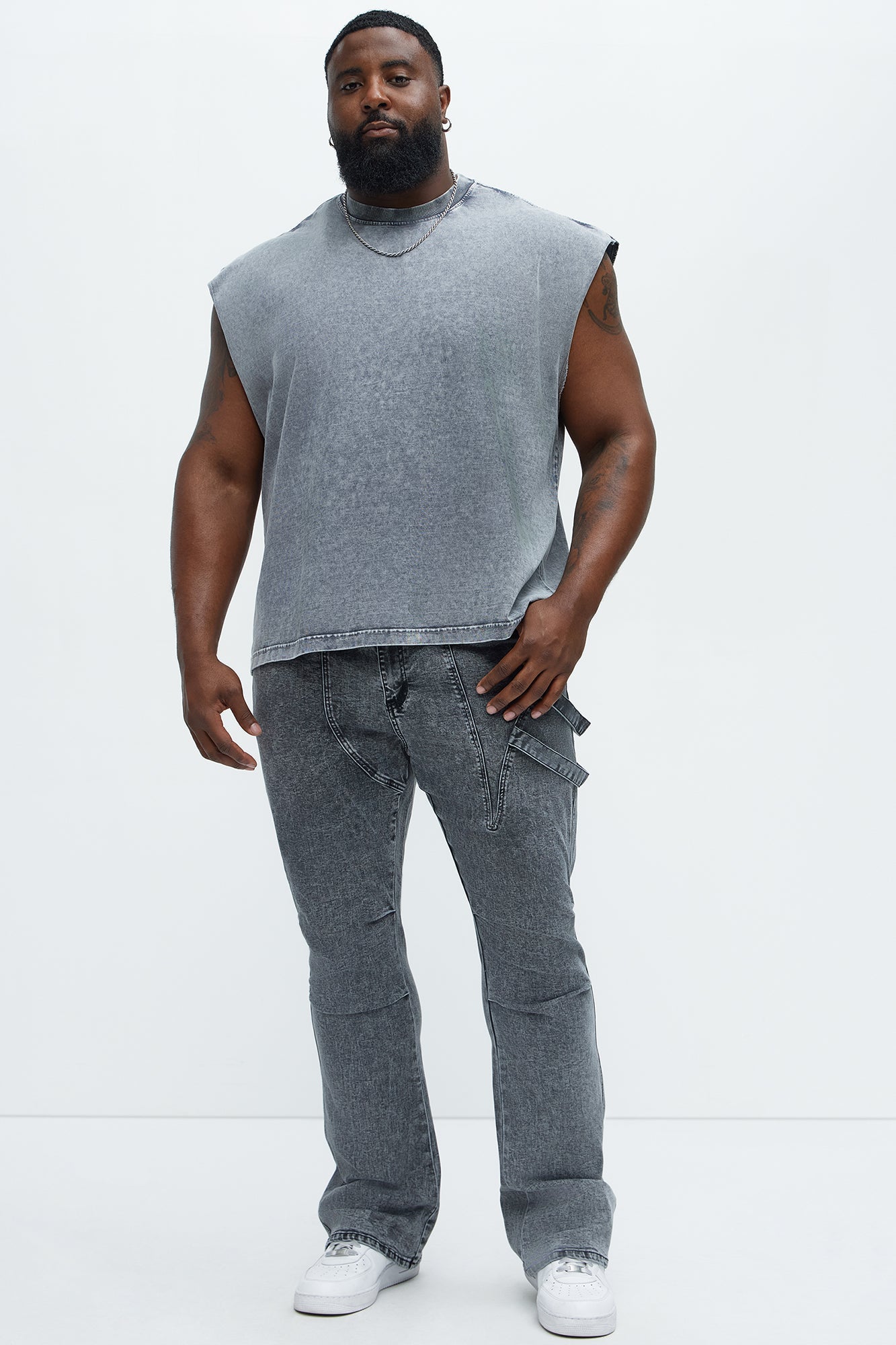 Daly Asymmetrical Stacked Slim Flare Jeans - Grey