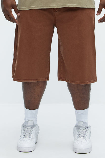 Lucas Baggy Denim Shorts - Brown